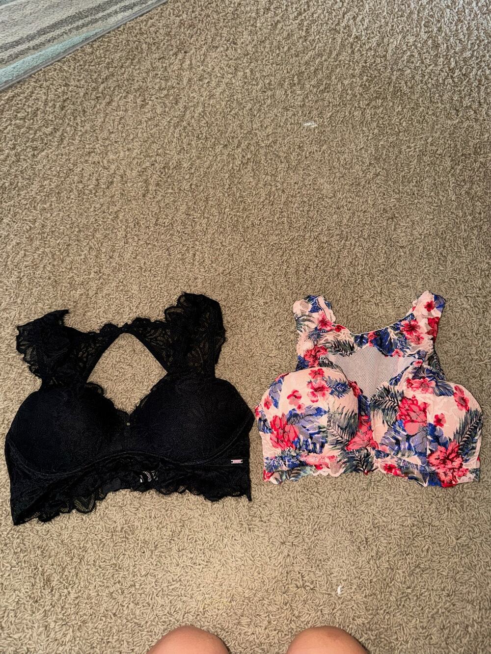 two Victoria's Secret PINK padded lace bralettes Medium